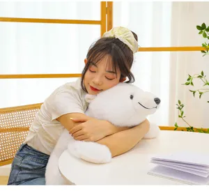 Cute white polar bear plush toy hugging pillow, soft stuffed animal doll gift for kids sleep.