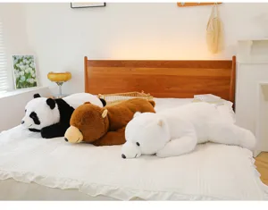 Cute lying polar bear panda brown bear plush toys, soft hugging pillow and comforting doll.