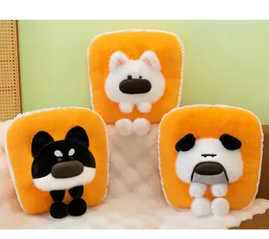 Detailed view of cute toast plush cushion, soft stuffed animal pillow for sofa home decor.