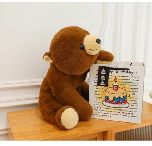 Cute brown plush bear stuffed animal toy, soft cuddly doll pillow for kids and holiday gifts.