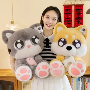 Cute big eye cat and shiba inu plush toy doll soft pillow for kids and home decor gift.