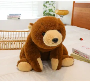 Cute brown plush bear doll soft stuffed animal toy comfy sleeping pillow gift for kids and home decor.