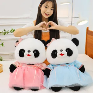 Cute Hanfu panda plush toy set, soft stuffed animal doll with traditional Chinese dress.