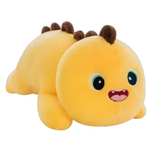 Yellow dinosaur plush toy cute long body pillow for bed sleeping soft stuffed animal doll