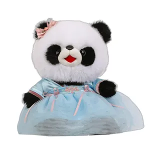 Cute giant panda plush toy wearing traditional Chinese Hanfu dress soft stuffed doll gift