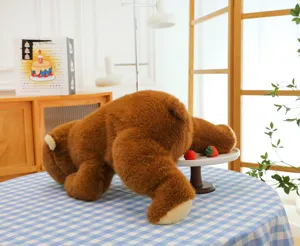 Cute funny brown bear plush toy stuffed animal doll soft hugging pillow birthday gift detail