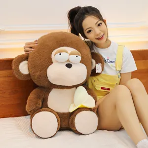 Süßer brauner Affe Plüschtier mit Bananen Kissen, weiche Kuscheltier Puppe für Kinder Geschenk.
