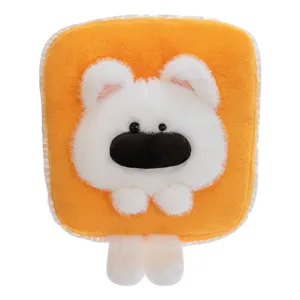 Cute plush toast dog cushion, soft stuffed cartoon animal pillow for sofa, home decor, and office nap.