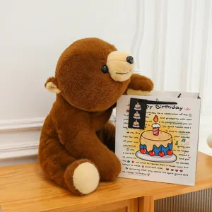 Cute brown plush bear doll toy soft stuffed animal gift for kids and home decoration.