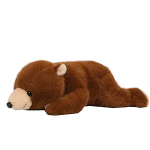 Cute brown lying bear plush toy soft stuffed animal companion sleeping pillow for kids