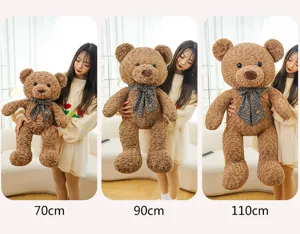 Grand ours en peluche avec nœud, poupée en tissu douce comme cadeau d'anniversaire pour enfants.