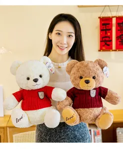 Mignon peluche ours en peluche pull en tricot rouge poupée câline cadeau pour enfants