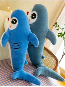 Cute cartoon shark plush pillow long stuffed toy soft ocean animal doll for kids home decor