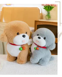 Cute puppy plush toy stuffed animal doll with red collar and bell for kids birthday gift.