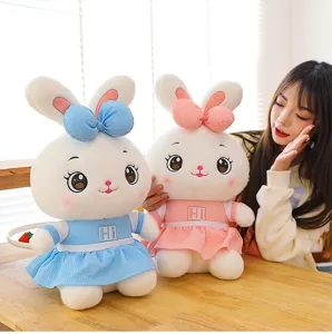 Cute couple bunny plush toy with dress soft stuffed rabbit doll for kids gift cozy pillow.