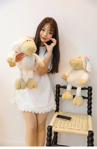 Cute candy sheep plush toy detail shot, soft stuffed animal doll, perfect children gift for girls.