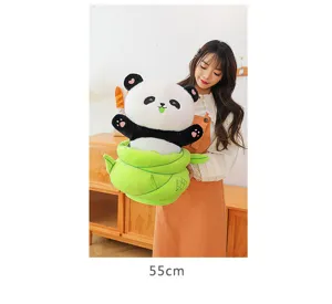 Cute bamboo panda plush toy 55cm, soft stuffed animal doll for kids and babies birthday gift.