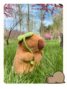 Cute capybara plush toy with clover hat soft stuffed animal doll for kids gift home decor