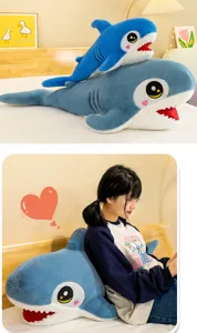 Cute cartoon blue shark plush pillow toy soft stuffed animal doll for home decor