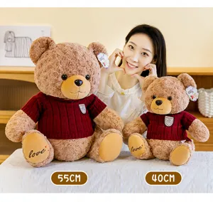Adorable peluche d'ours en peluche avec pull rouge, poupée douce cadeau, tailles 55cm et 40cm
