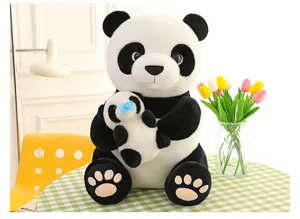 Cute mother and baby panda plush toy holding each other soft stuffed animal gift for kids