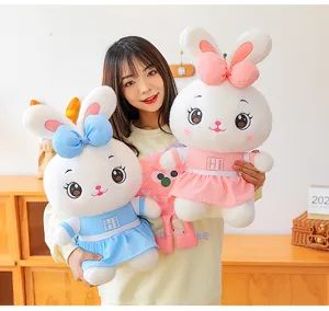 Cute couple bunny plush toy with dress soft stuffed rabbit doll girl sleeping pillow gift