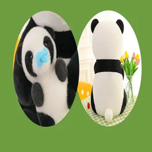 Cute panda plush toy mother and baby stuffed animal doll with pacifier detail view