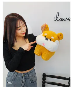 Cute standing cartoon dog plush toy, soft stuffed animal doll, perfect kids birthday gift pillow.