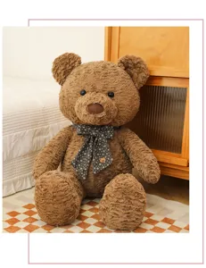 Grand ours en peluche marron jouet avec joli nœud papillon, poupée douce cadeau pour enfant.