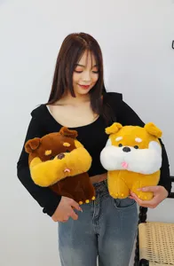 Cute standing cartoon dog plush toy detail showing soft brown and yellow puppy dolls for kids.