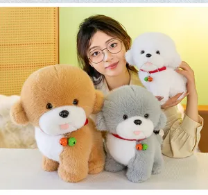 Cute plush puppy toy with bell, simulation teddy dog stuffed doll for kids birthday gift.