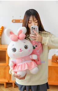 Cute rabbit plush toy with pink dress, soft stuffed bunny doll for girls, sleeping pillow gift.