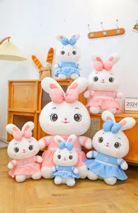 Cute couple rabbit plush toy with dress, soft stuffed animal doll for kids gift and room.