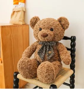 Grand ours en peluche avec nœud, adorable jouet en peluche câlin pour cadeau d'anniversaire.