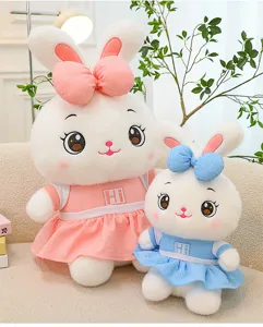Cute couple rabbit plush toy with dress, soft stuffed bunny doll for girls sleeping gift size
