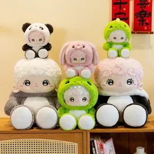 Lindo muñeco de peluche con capuchas de animales, suave almohada rellena para regalo de cumpleaños.