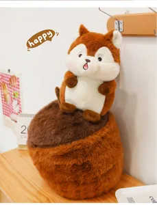 Cute squirrel plush toy with acorn pillow, soft stuffed animal gift for kids and girls.