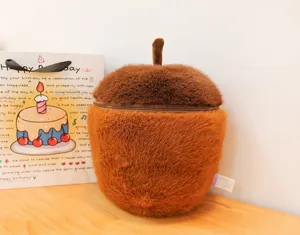 Cute acorn plush toy detail, soft stuffed doll pillow, brown autumn design cute gift.
