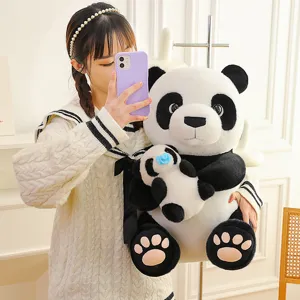 Adorable mother and child panda plush toy soft stuffed animal doll wonderful gift for kids.