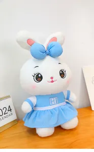 Cute plush bunny rabbit toy in blue dress soft doll pillow gift for girls sleeping decor