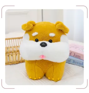 Cute cartoon dog plush toy detail display, soft stuffed animal doll gift for children.