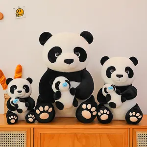 Cute mother and baby giant panda plush toy set soft stuffed animal doll gift for kids.