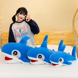 Cute blue shark plush pillow toy, large and small soft stuffed animal doll for children gift.