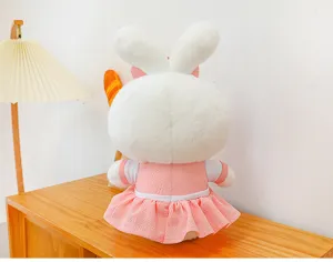 Cute white rabbit plush toy with pink dress, soft stuffed animal doll for kids gift.