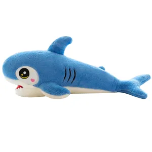 Cute cartoon shark plush toy pillow, soft stuffed ocean animal doll for kids and home decor.