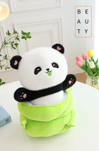 Cute panda plush toy in bamboo shoot container soft stuffed animal kids gift decor