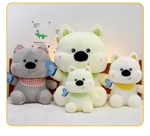 Joli ensemble peluche West Highland Terrier, douce poupée chiot avec bavoir pour cadeau.
