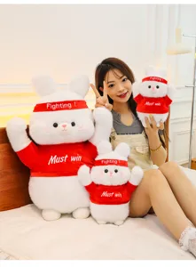 Cute cartoon white rabbit plush toy doll with red outfit and headband, perfect kids gift.
