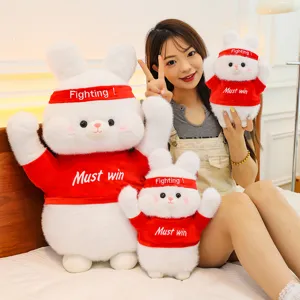 Cute fighting rabbit plush toy soft white cartoon doll pillow birthday gift for kids.