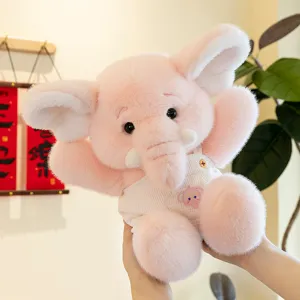 Cute pink elephant plush toy, soft stuffed animal doll with cute overalls, perfect kids gift.